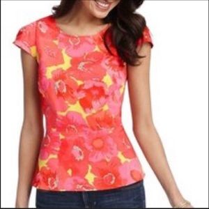 NWOT LOFT neon pink floral peplum top